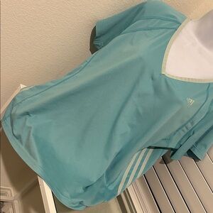 Adidas Sky Blue V-Neck Tee with White Stripes